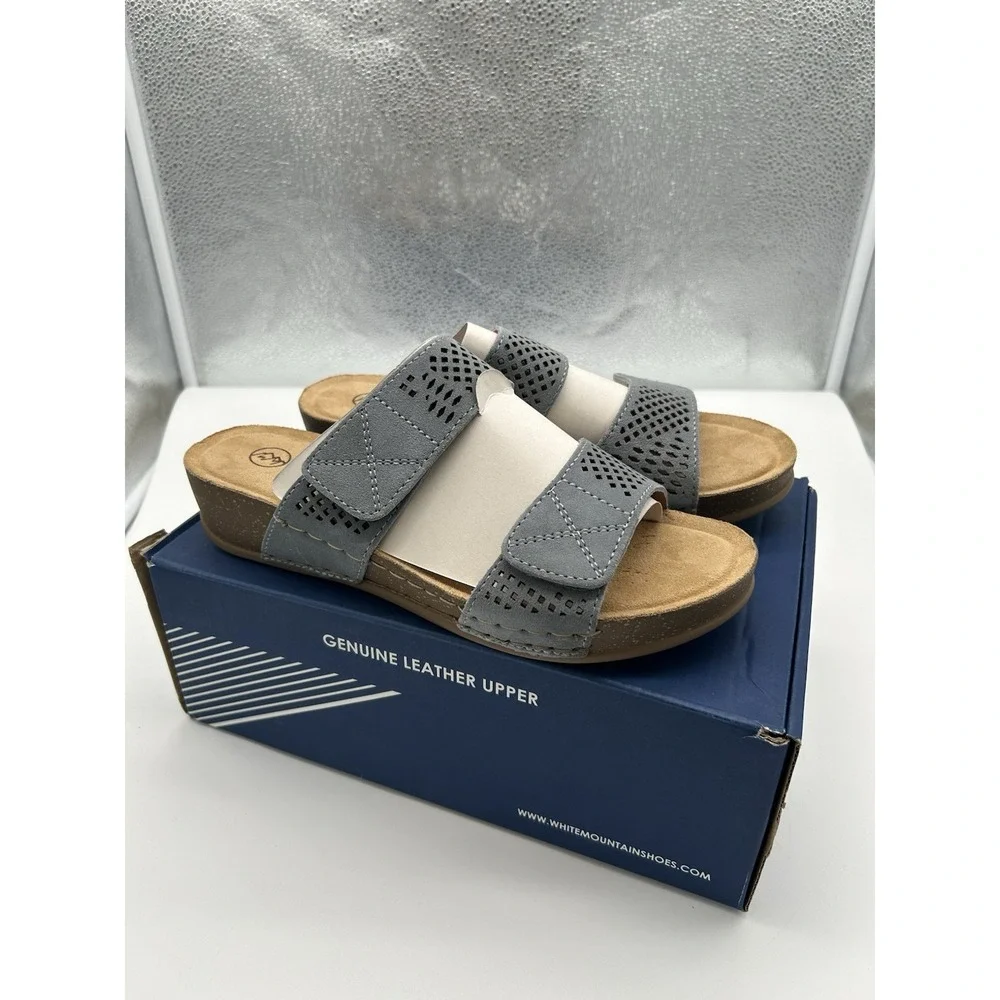 New White Mountain Ferula Suede Leather‎ Perforated Slide Sandals Blue Size 10